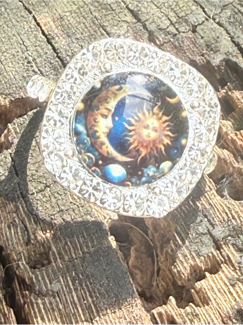 ππ Celestial Moon & Sun CZ Ring Silver-Tone - Picture 8 of 10